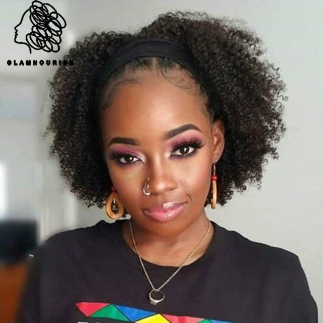 Afro Kinky Human Hair Headband Wigs 180% Density  Glueless Free Headband-Hair Color - #1