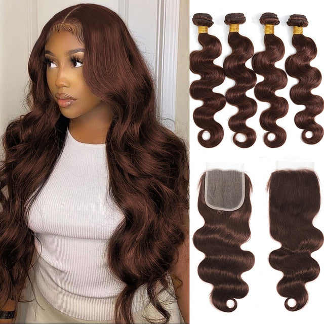 Brazilian Body Wave Human Hair Colored Bundles With Closure