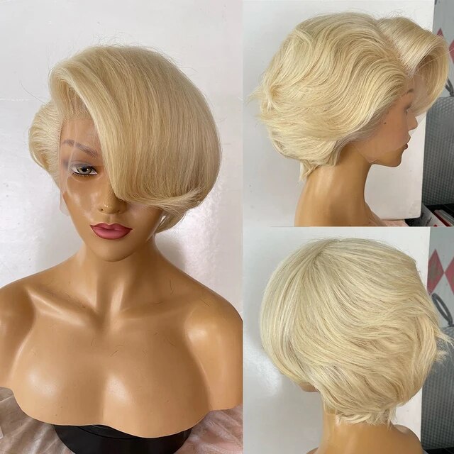 Blonde Short Bob Lace Front Peruvian Human Hair Wig-613 Colored