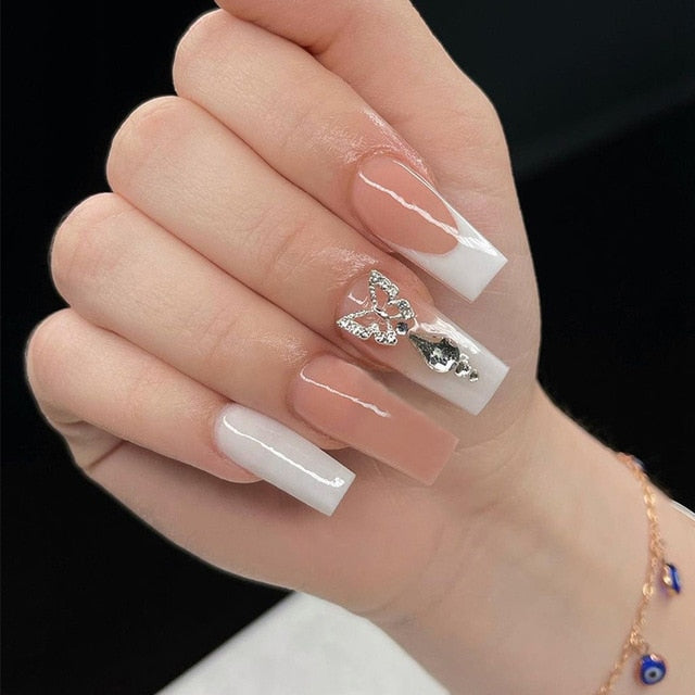 Square 24pcs  With Rhinestones Artificial Ballerina Nails Manicure Nails Press On Nails