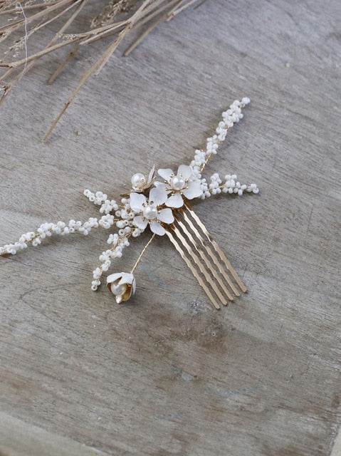 Gold Color Hairpins White Flower Bridal Jewelry - Hair Jewelry