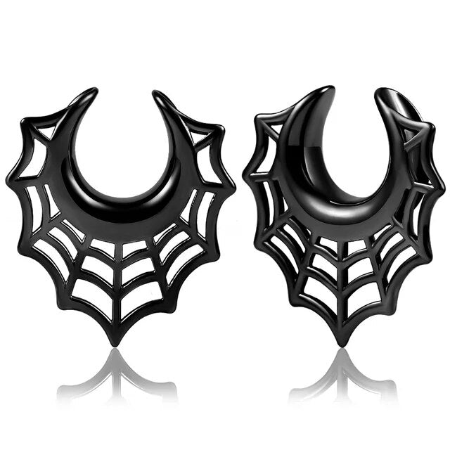 Vankula 2pcs Cool Spider Web Saddle Plugs Stainless Steel Body Piercing