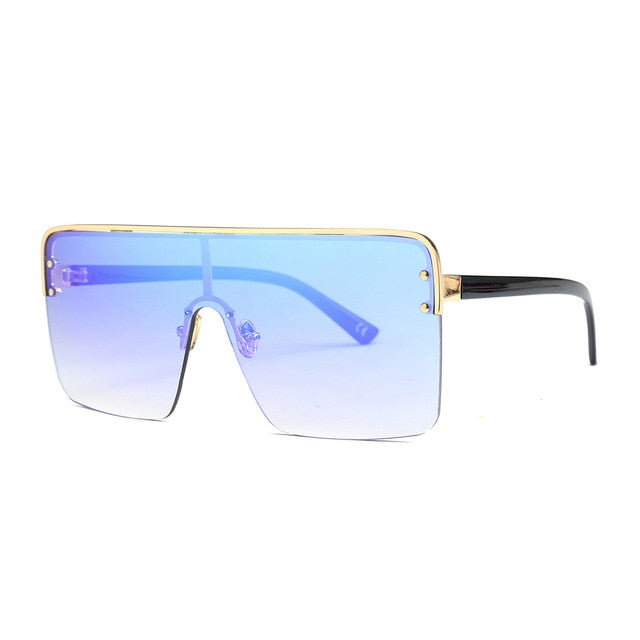 Fashion Vintage Gold Blue Goggle Sunglasses