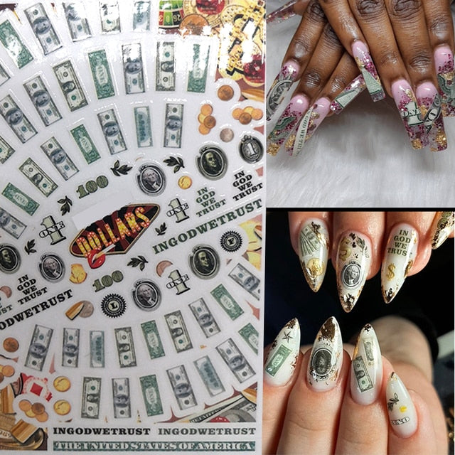 3d Money Dollar Sign Nail Art Stickers Decal
